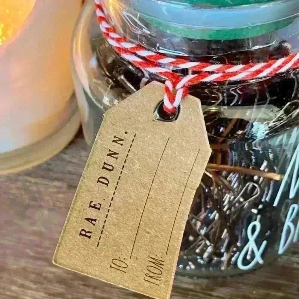 NEW 300 Bobby Pins MERRY & BRIGHT Adorable reusable glass jar w/ Lid by RAE DUNN - Picture 6 of 12